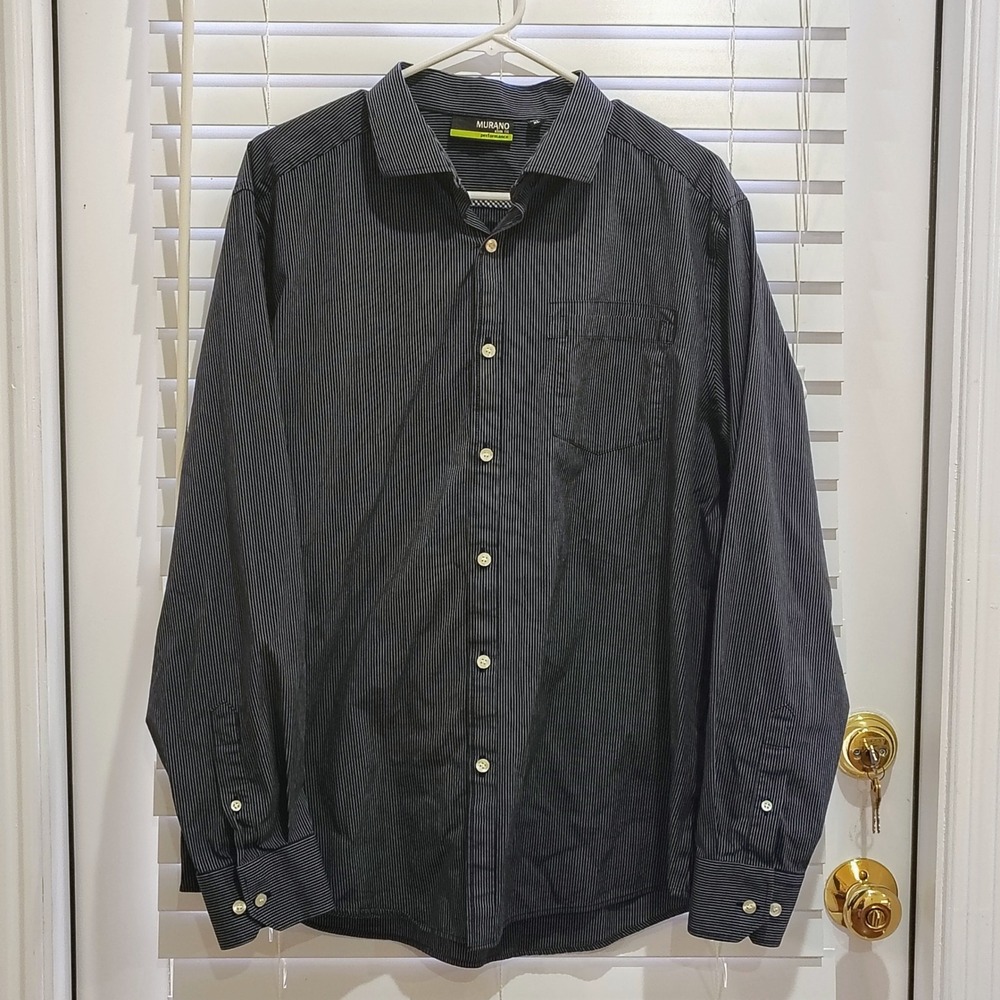 Murano Mens XL Button Down Striped Long Sleeve Shirt Slim Fit Performance Career